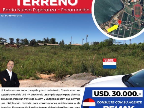 En venta terreno en el Barrio Nueva Esperanza – Encarnación